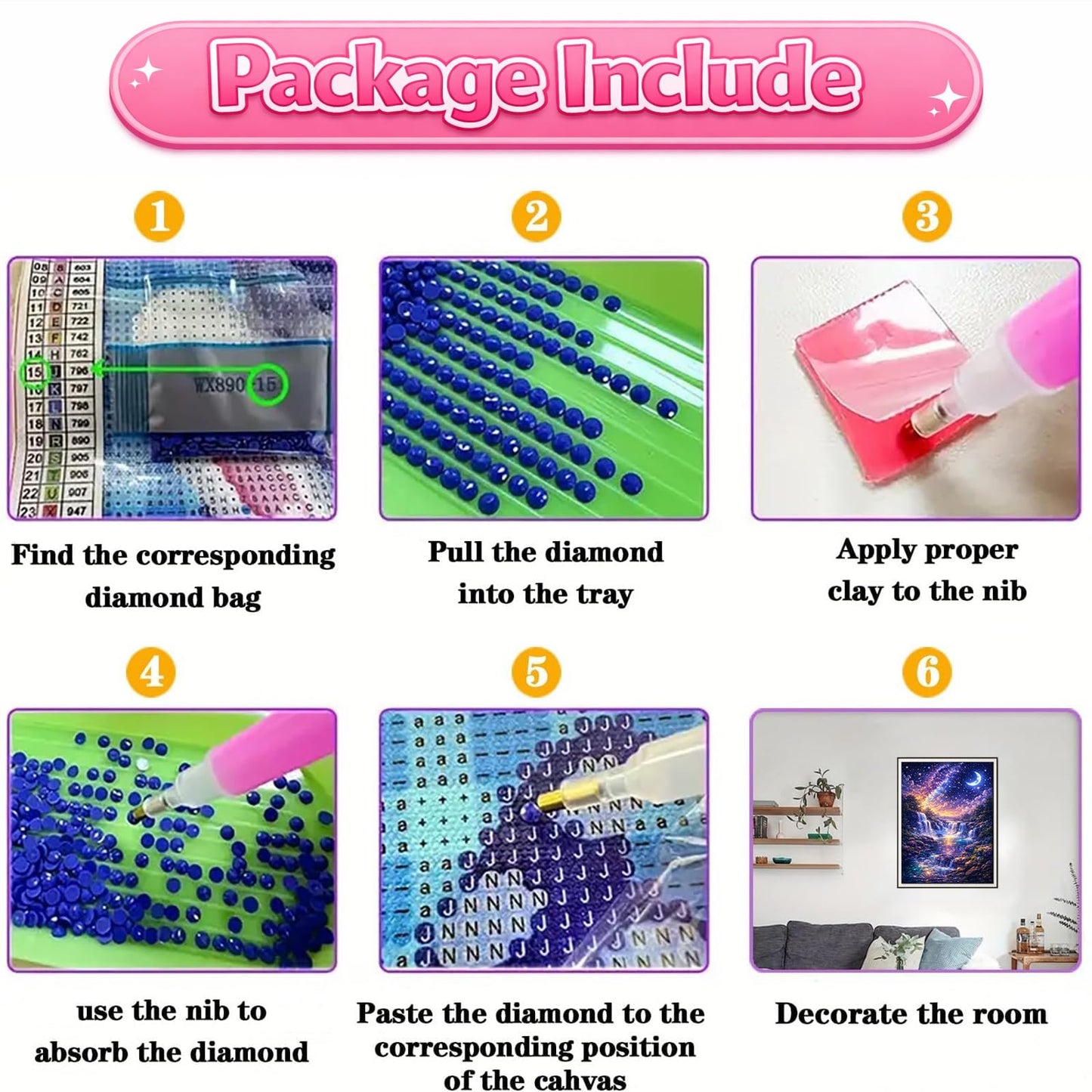 IOHEFY Diamond Painting Kits for Adults 12x16 Inch Starry Night Waterfall Galaxy Fantasy Full Drill Acrylic Rhinestone DIY Art Moon Mystical Landscape Women Beginner Wall Decor Birthday Gift