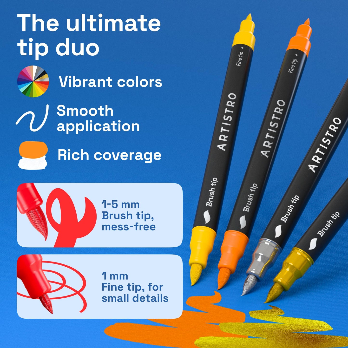 ARTISTRO 24 Acrylic Paint Markers - Paint Pens for Drawing, Brush + Fine Tips - For Fabric, Rock, Glass, Wood, DIY - Art & Craft Supplies for Adults, Teens, Kids - Teacher Appreciation Gift