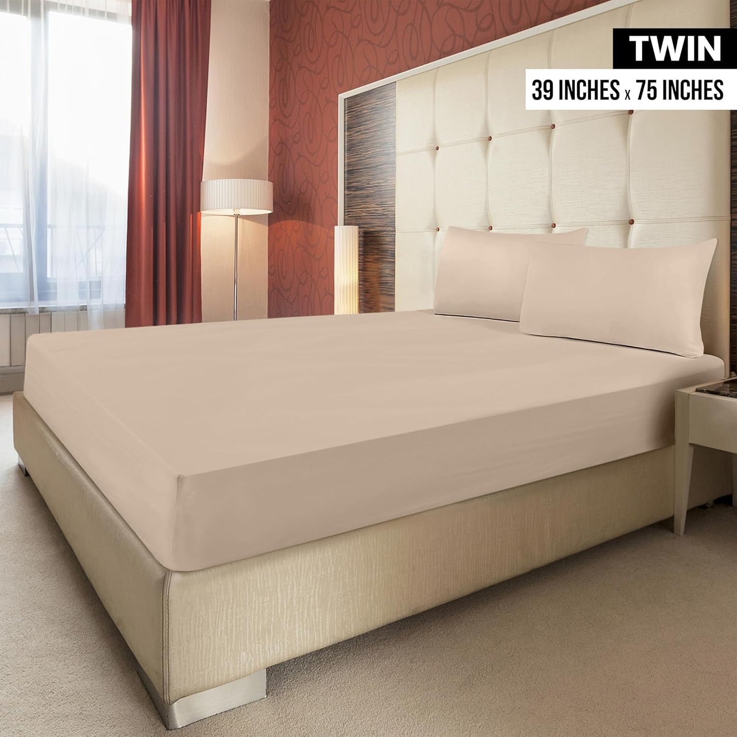 Utopia Bedding Twin Fitted Sheets - Soft Brushed Microfiber with Deep Pockets - Bulk Pack of 2 | Beige