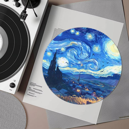 Qehuruxo Oil Painting Turntable Platter Mat Rubber Slipmat Record Player mat 12-inch Turntable Rubber Mat Silicone Design for Universal to All LP Vinyl Record Players (Black)