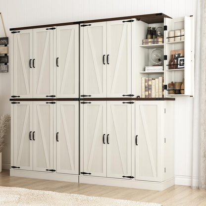 Hlivelood 71" Tall Kitchen Pantry,Farmhouse Storage Cabinet with Barn Doors,Organizer,Rustic Wood Cupboard,Farmhouse Pantry Cabinet for Kitchen,Dining Room,Living Room(Rustic White)