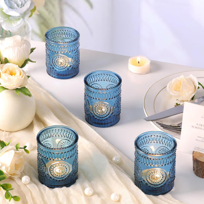 Lanttu Blue Votive Candle Holder Set of 12, Glass Tea Lights Candle Holders for Wedding Table Centerpieces, Birthday Parties, Home Decor and Holiday Decor