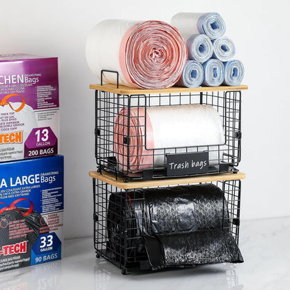 13/30/33+ 1 SET Upgrade Larger, Fit Gallon Trashbag Perfectly - Stackable Trash Bag Holder with Tags & Bamboo Top