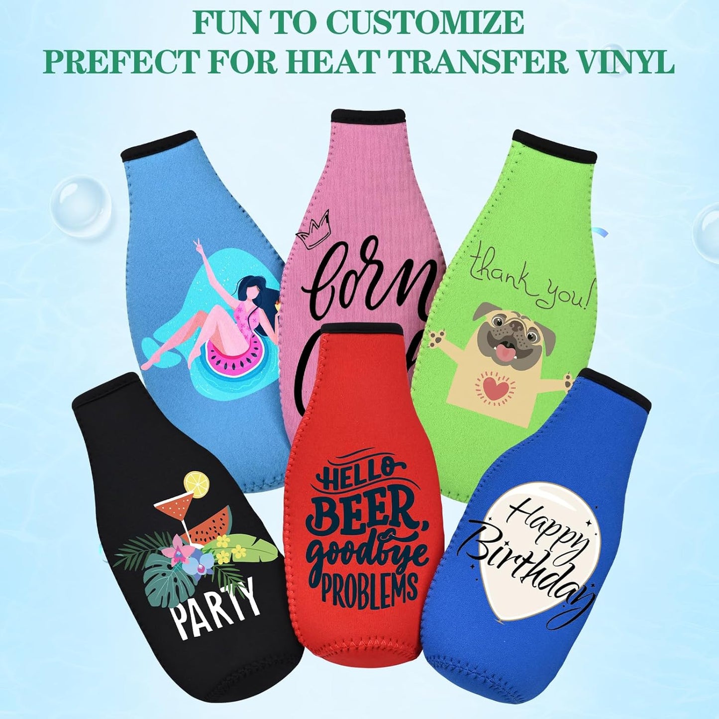 12 OZ 6 Pack) Beer Bottle Cooler Sleeves, Standard Zip-up Extra Thick Neoprene Insulated Sleeve-Keep Beer Cold