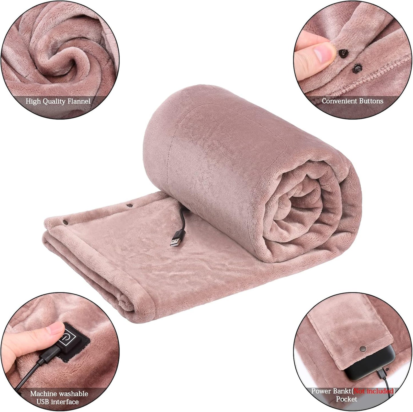 GREENWISH USB Heated Shawl, Electric Lap Blanket Throw, Warm Flannel Pad for Winter Home Office Car, 55 X 32 Inch