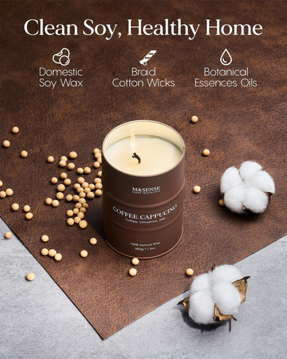 M&SENSE Coffee Cappuccino Scented Candles, Christmas Soy Wax,Christmas Decor Candle 11.3oz 70 Hours Long Lasting Burning, Strong Coffee Aroma Candle Unique Housewarming Appreciation Gifts