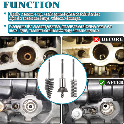 BELIFLY Professional Diesel Injector Seat Brush Cleaning Kit 8090S on Cylinder Heads Stainless Steel