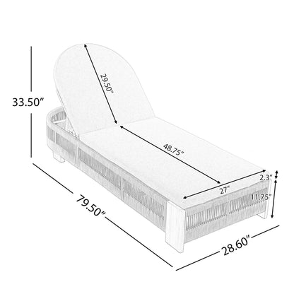 Christopher Knight Home Daskz Outdoor Chaise Lounge Chair, Patio Outdoor Acacia Wood Chaise Lounge, Adjustable Backrest Single Lounge Sofa, Poolside Beach Yard Seating, Rope Design, 79.5'', Teak+Gray
