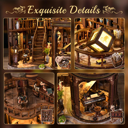 SUNNINO Book Nook Kits for Adults, DIY Miniature Dollhouse Kit 3D Wooden Puzzles for Adults and Beginners with Led Light, Book Nook Bookshelf Decor Craft Gifts for Family Friends (Dreamy Book Hall)