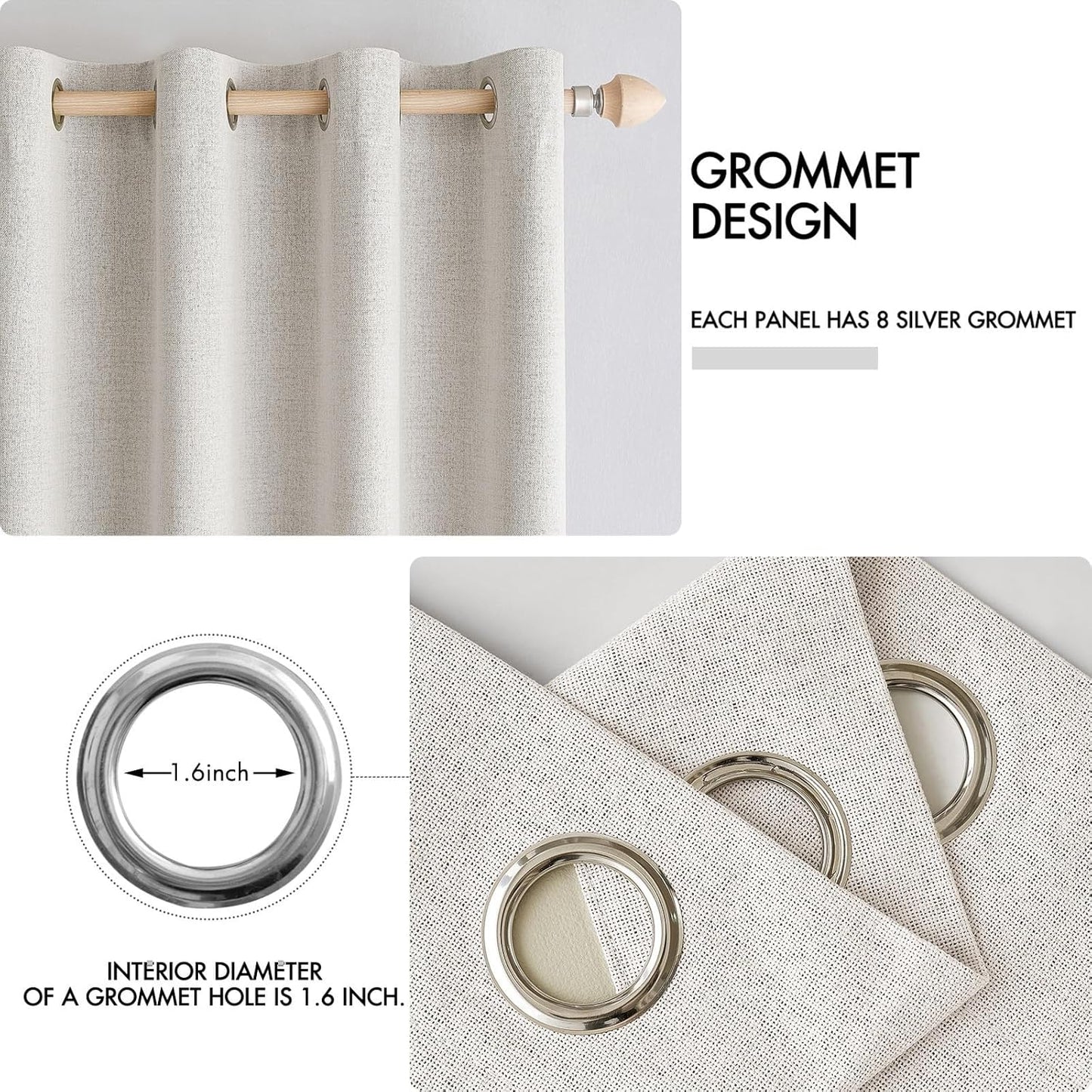 MIULEE 100% Blackout Linen Textured Curtains - Thermal Insulated Cream White Drapes | 52 x 108 Inch (2 Panels)
