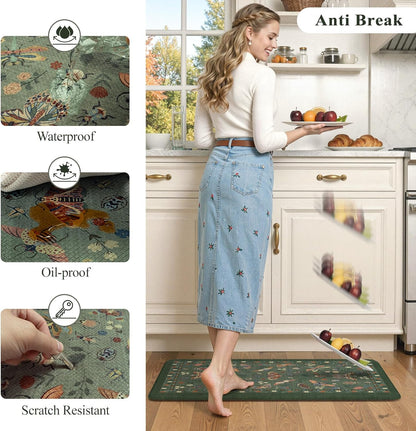 20''x31'', Set, LEEVAN Anti Fatigue Mats for Kitchen Floor Non-Slip, Cushioned Kitchen Mats for Floor Green Memory Foam