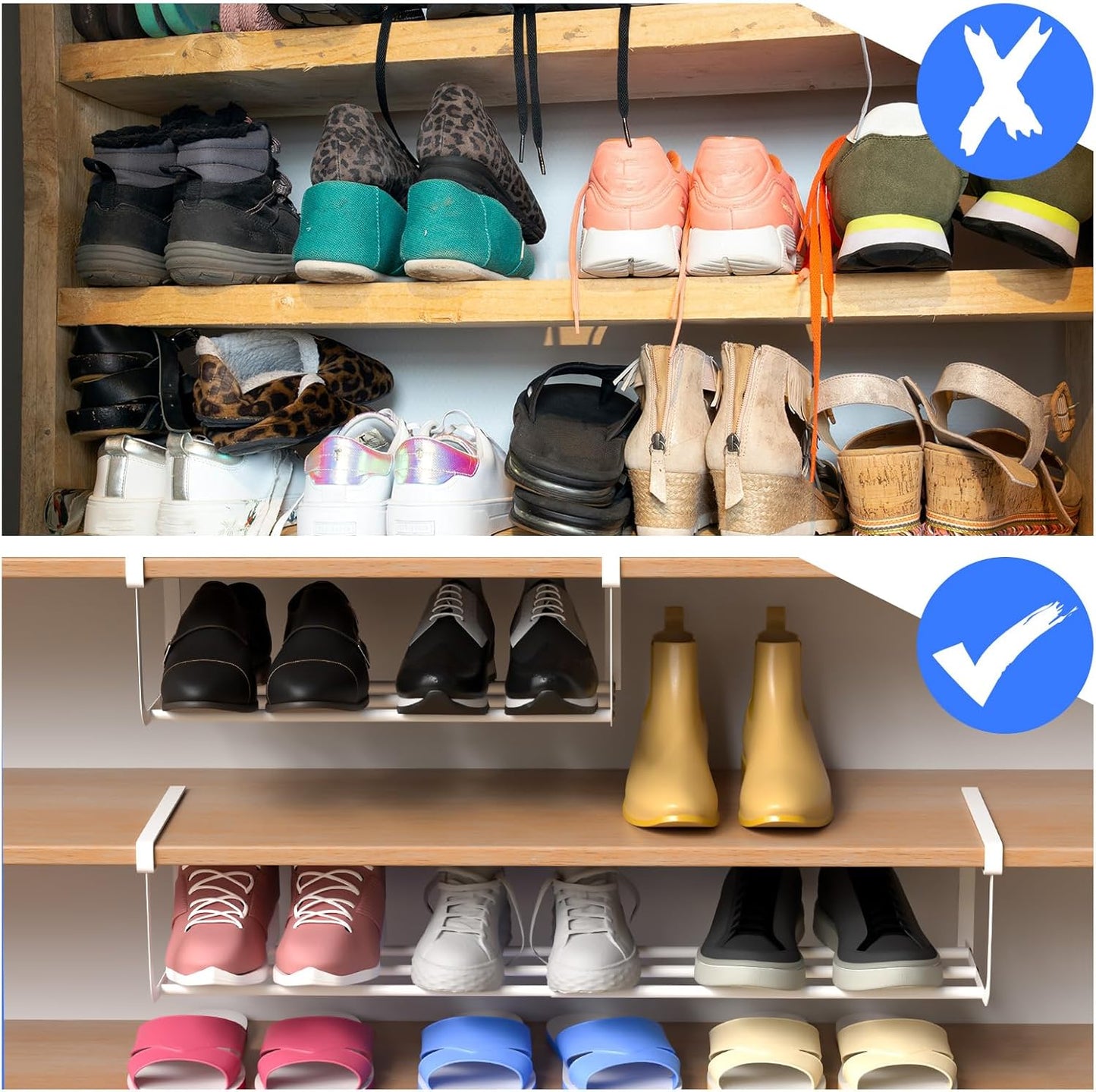 2 Closet 16.5-31.5 Inch CroBlissful Pcs Expandable Shoe Rack Organizer for Adjustable Retractable Hanging Cabinet Shoe