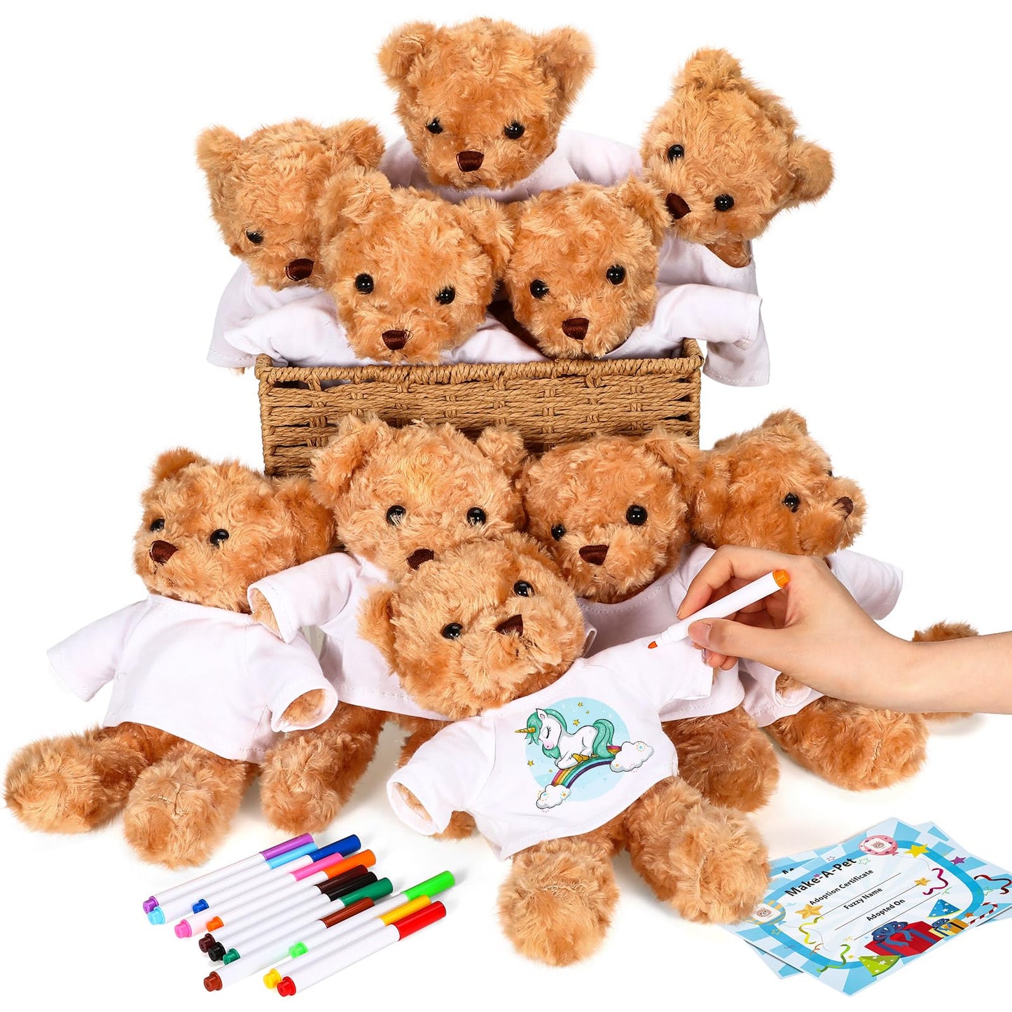 40 Pcs Make Your Own Stuffed Animal Bear Kit DIY 2026 Graduation Plush Gift 10 Pcs 9.84 Inches Rose Velvet Bear 10 White T Shirt 10 Set 12 Color Pen and Card for Graduates Party Craft Gift(Brown)