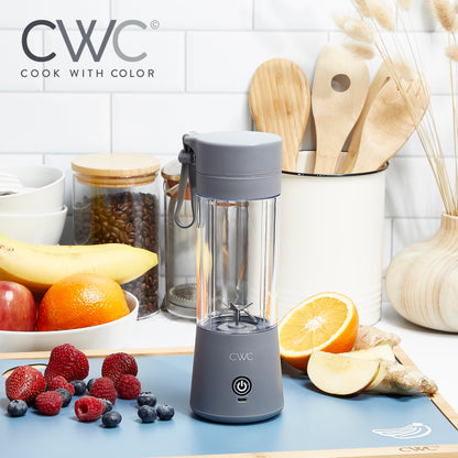 COOK WITH COLOR Mini Portable Blender - 250W Power, 12oz Capacity, Stainless Steel Blade, Wireless/USB Rechargeable, Grey