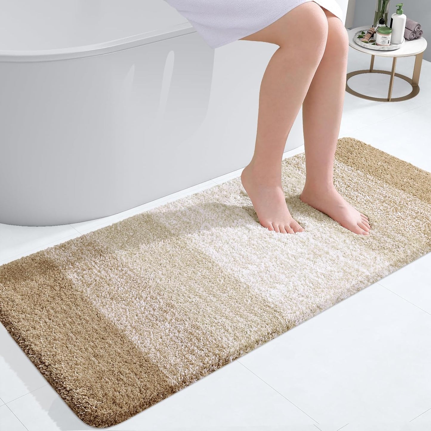 OLANLY Bathroom Runner Rug - Extra Soft Microfiber Mat | Quick-Dry, Washable, 47x20 Inches, Tan