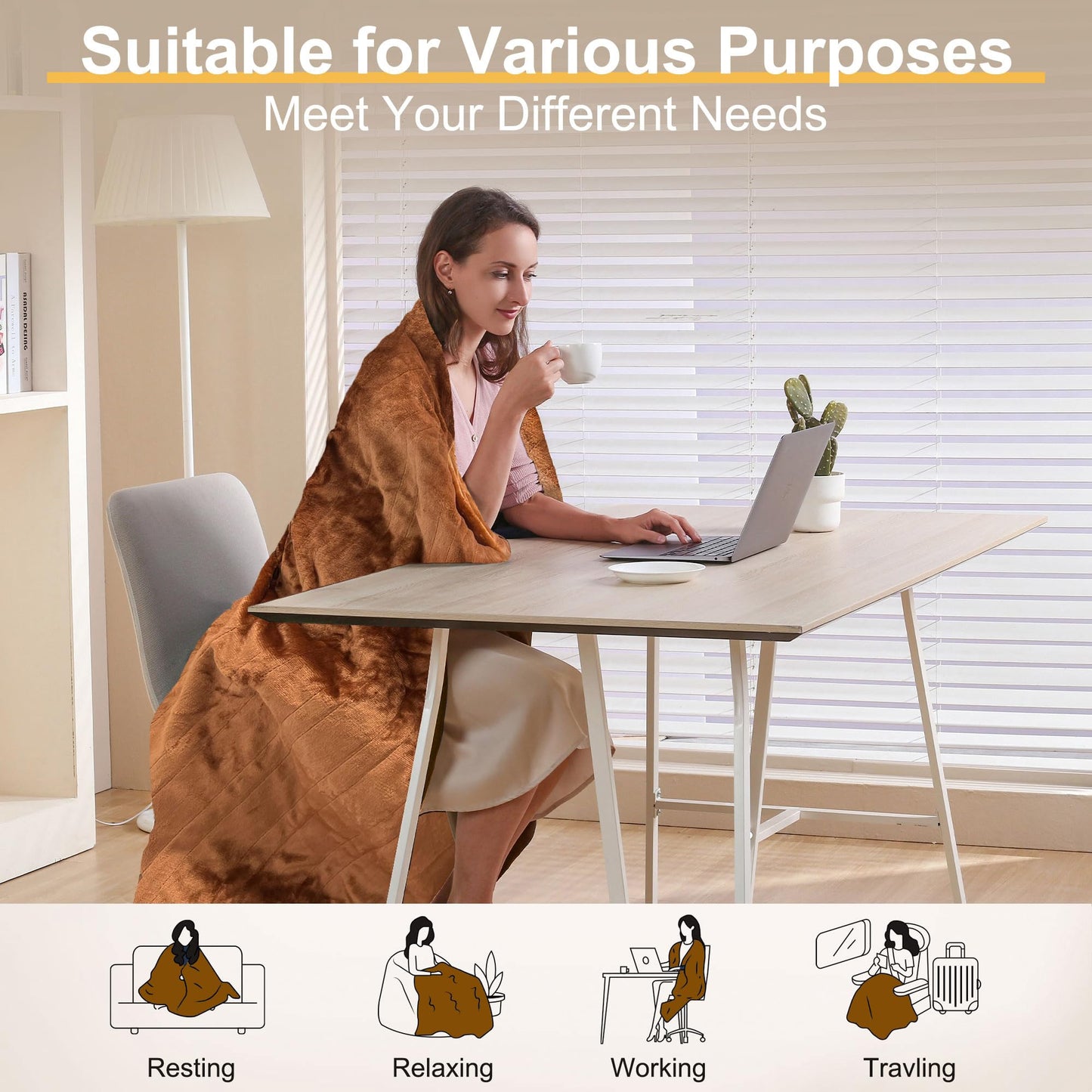 Gintao Electric Heated Blanket Throw,Double Flannel Electric Throw with 3 Heating Levels,ETL&FCC Certified, 4H Auto Off Overheat Protection,Heating Blanket for Home Office,Gifts,50"x60",Gray