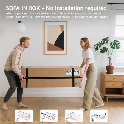 83" Modern Sofa in a Box, No Assembly Oversized 3 Seater 28" Deep Seat Cloud Sofa Bed Couch with 4 Furry Pillows & Corduroy Fabric, Boneless Couch with Side Storage Pockets for Living Room, Light grey
