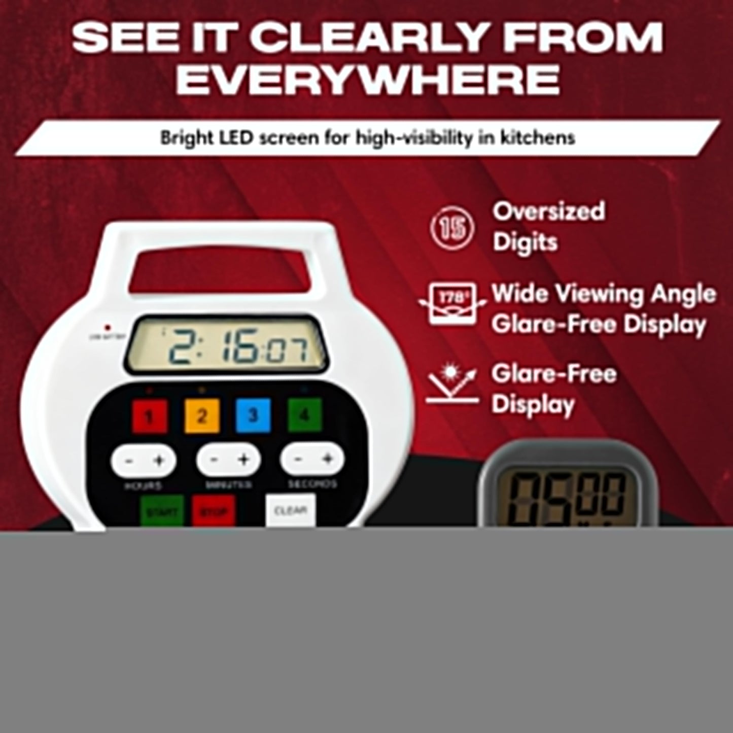 Chef Master 4-Channel Digital Kitchen Timer – Timer for Cooking, Baking & Grilling – LED Display Clock with Independent Countdown Functions for Food Preparation, Roasting, & Tracking - 90218