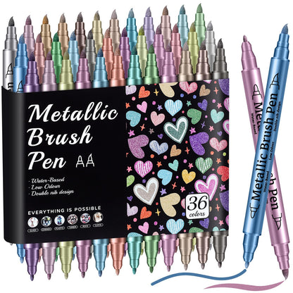 Prudiut 36 Pack Premium Metallic Markers Set, Dual Tip Paint Pens, Acrylic Paint Markers for Rock Painting & Crafts, Easter & Valentine's Day Gift for Adults & Artist