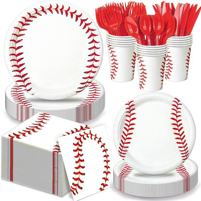 Oigco 140 PCS Baseball Birthday Decorations, Baseball Party Supplies Includes Plates, Napkins, Cups, Cutlery for Baseball Party Decorations, Serve 20