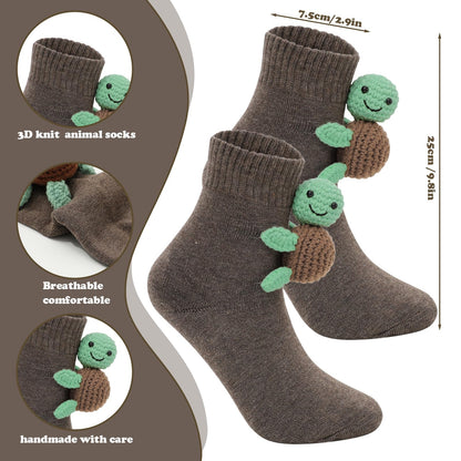 Whaline 3D Knit Animal Sock Turtle Socks Brown Funny animal Hug Cotton Socks for Holiday Christmas Party Gift Supplies, 1 Pair