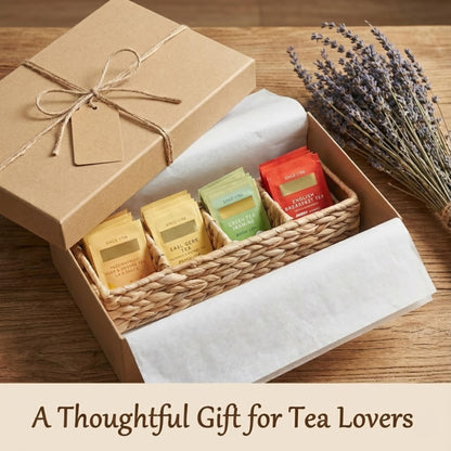 Tihoda Trovea Wicker Tea Organizer and Storage Box, 4-Compartment Water Hyacinth Tea Bag Holder for Tea Bar, Drawer, and Countertop Organization
