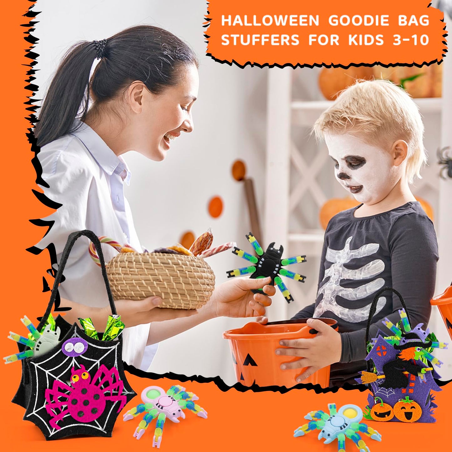 LENDOD Halloween Spider Transformable Fidget Toys - Halloween Party Favors Bulk for Kids and Adults, Glow in The Dark, Halloween Treat Bags Gifts, Pop Sensory Fidget Toys & Home Party Decor-15PCS