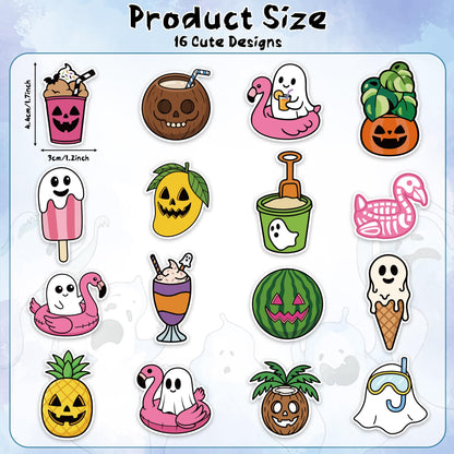 Eartim Summer Spooky Roll Sticker - 1000 Pcs Cartoon Fruit Pumpkin Ghost Sticker Rolls Waterproof Self-Adhesive Decorative Decal Halloween in Summer Party Decoration Kid Birthday Favor Student Reward