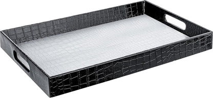 17.5"x12" Home Redefined Silver & Black Glossy Crocodile Faux Leather Serving Tray Beautiful Modern Elegant Decorative