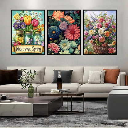 Ekuxom 3 Pack Diamond Art Kits for Adults-Flowers Diamond Painting Kits for Adults-5D DIY Full Round Drill Diamonds Gem Art Set for Home Wall Decor 12x16inch