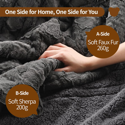 Bearhug Electric Blanket King Size 100" x 90", Dual Controller Heated Blanket, White Flower Patterns Faux Fur & Warm Sherpa, 10-Heat Levels & 1-12H Auto Off,ETL, Machine Washable