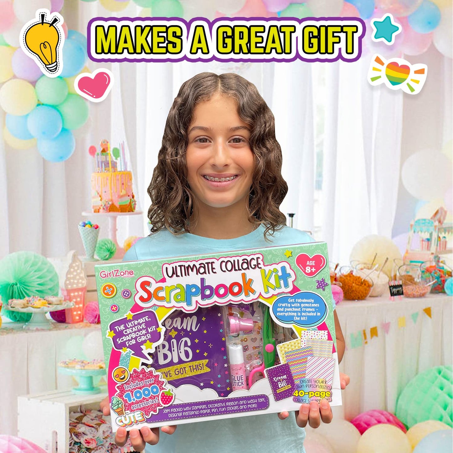 GirlZone Ultimate Collage Scrapbook Kit, Includes Scrapbook Stickers and Fun Scrapbook Accessories to Make an Amazing 40-Page Photo Album Scrapbook, Perfect for Valentine Gifts