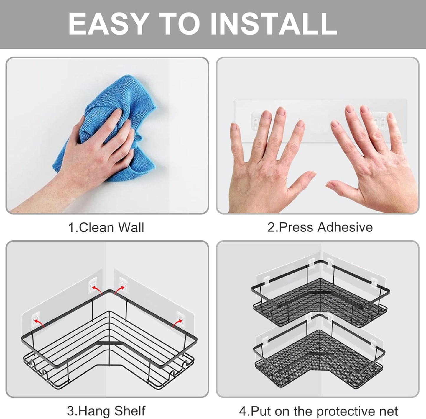 AOUKAR 4pack Shower Caddy Shelf Adhesive Replacement Stickers Pads For Bathroom Corner Organizer Basket, No Drilling