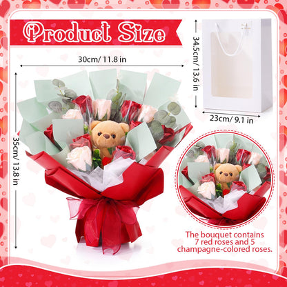 Suncalla Red Mother's Day Money Soap Flower Bouquet Kit, Handcrafted Soap Flower Money Bouquet Kit with Bear and Gift Bag, Unique Wedding, Birthday, Anniversary and Bridal Shower Gift