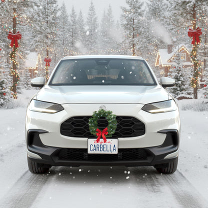 Carbella Christmas Wreath for Car Truck SUV Van, LED Light Up with Red Bow Decoration Ornament Mount Xmas Artificial Pine Water-Proof Winter Holiday Wreath Mounting Hardware Included (11" x 11")