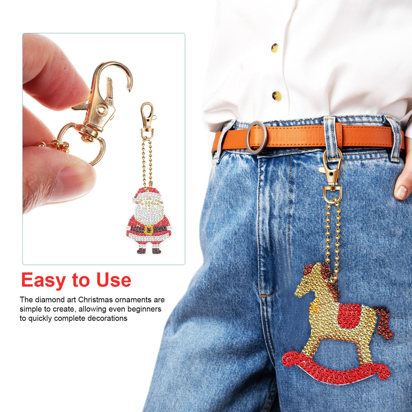 Garneck 12Pcs Christmas Diamond Art Ornaments Double Sided Xmas Diamond Art Painting Keychain Snowman Bell Santa Claus Diamond Kits for Xmas DIY Crafts Hanging Ornaments Home Decor