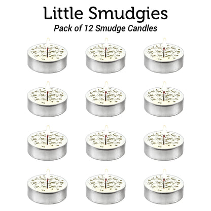 SOUL STICKS 12 Pack Little Smudgies Tealight Candles Smudge Candle for Cleansing House, Meditation, Chakra Healing | Made with Crystals and Herbs (White Sage & Dragon's Blood)
