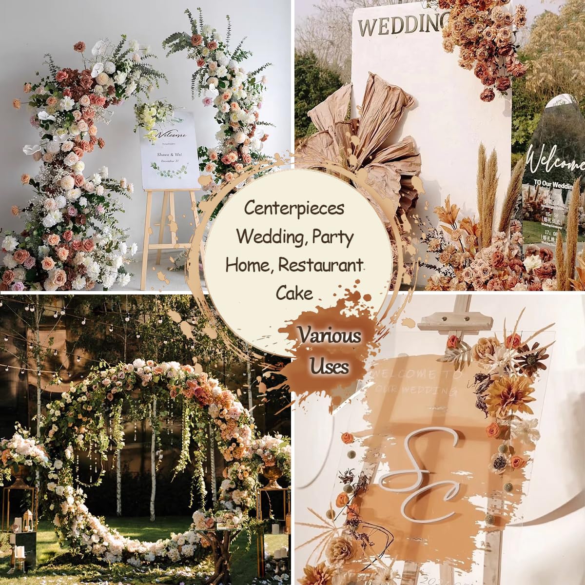 Artificial Flowers Combo Box Set Terracotta Silk Roses Dahlia with Stems DIY Bridal Wedding Bouquets Cake Gold Boho Nude Beige Fake Floral Arrangements Baby Shower Party Table Centerpieces Home Decor
