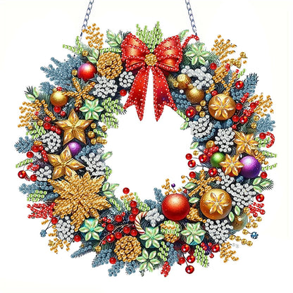 Morudeor Christmas Hanging Diamond Art Kits for Adults, DIY Winter Holiday Xmas Special Shape Rhinestone Gem Craft, Christmas Wreath Acrylic Diamond Hanging Pendant Ornament Kits for Home Decor