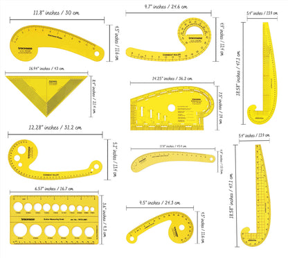 Traceease French Metric Plastic Sewing Tools Metric Curve Shaped Rulers for Designers and Tailors Sewing Ruler Set Tailoring Rulers Lot of 10pcs