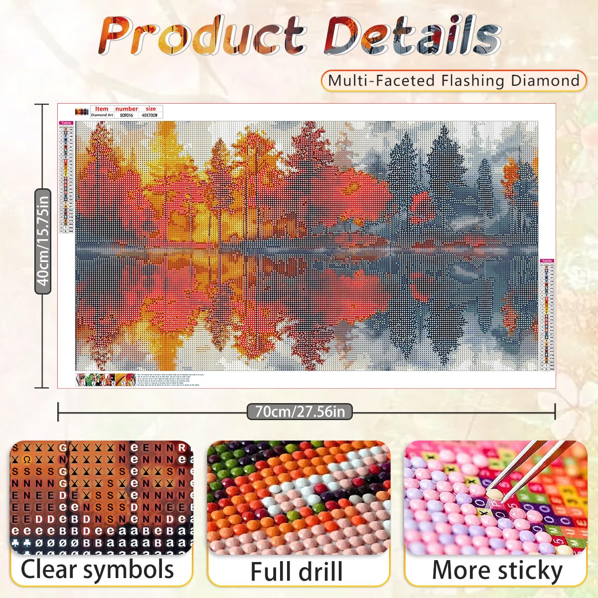 Ohhvvow 5D Lake & Forest Reflection Large Diamond Art Kit for Adults, 27.5x15.7 Inch Large Landscape Diamond Painting with Numbered Canvas, DIY Full Drill Gem Craft Kits, Serene Gift for Beginners