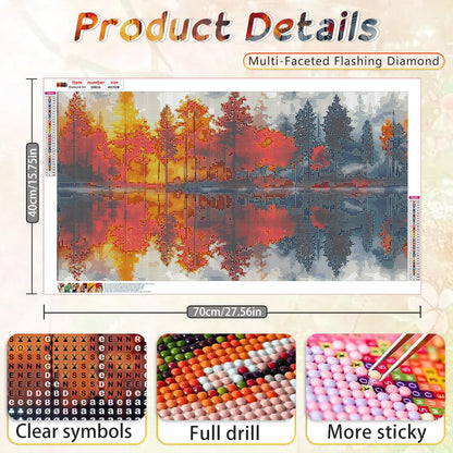 Ohhvvow 5D Lake & Forest Reflection Large Diamond Art Kit for Adults, 27.5x15.7 Inch Large Landscape Diamond Painting with Numbered Canvas, DIY Full Drill Gem Craft Kits, Serene Gift for Beginners