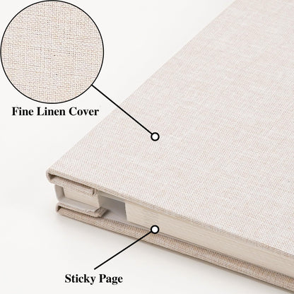 Vienrose 9.84x9.06 Inch Small Self-Adhesive Photo Album Linen Cover Arch Window Scrapbook Album 40 Blank Pages Memory Book with A Metallic Pen, Beige