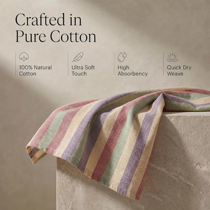 Set 6 20" X30 100% Urban Villa Kitchen Towels Harvest Stripes Dish Towels of Cotton Highly Absorbent Quick Drying Dish