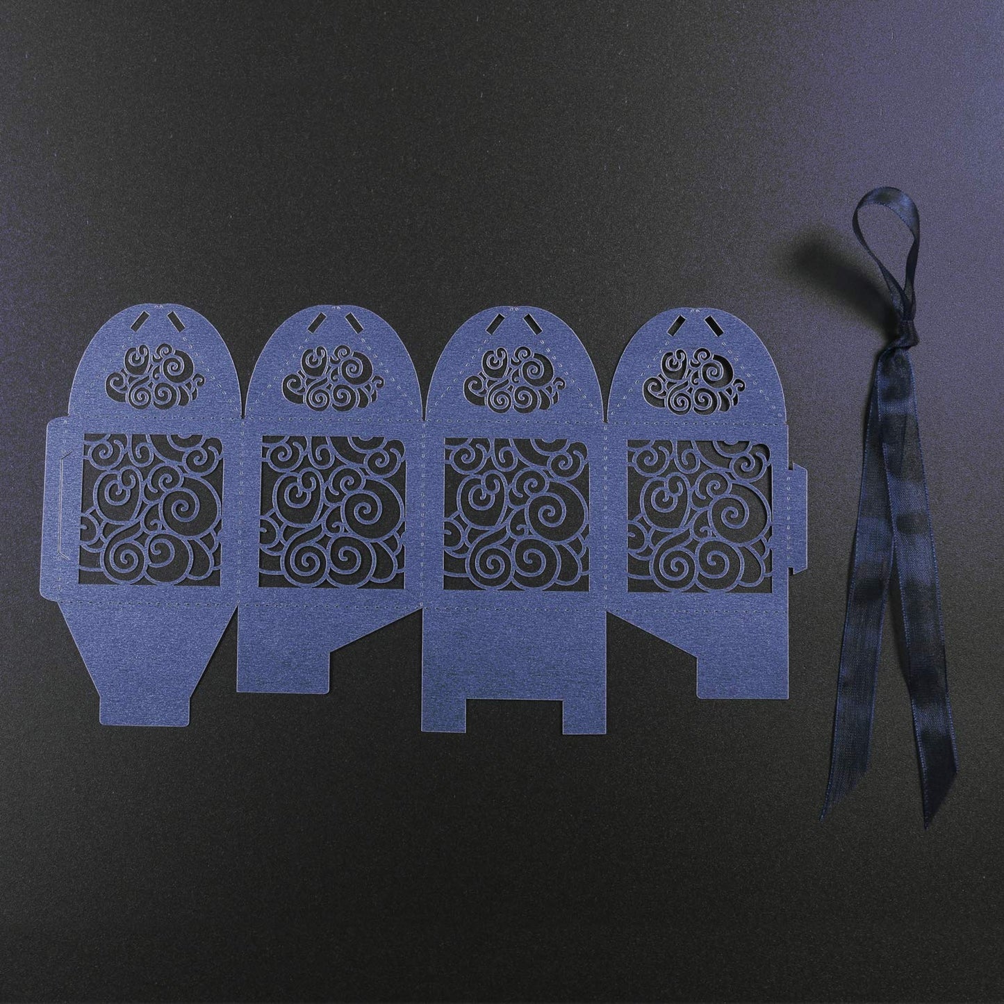 KPOSIYA 100 Pack Wedding Favor Boxes Laser Cut Boxes Party Favor Box Small Gift Boxes Lace Candy Boxes for Wedding Bridal Shower Baby Shower Birthday Party Anniverary with Ribbons (Navy, 100)