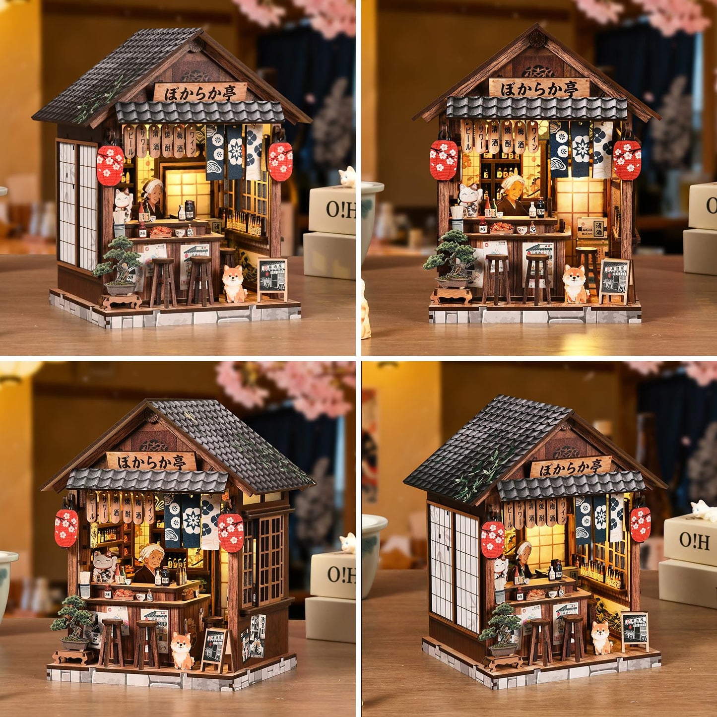Kubelyx Book Nook Kit - DIY Miniature Doll House Kits for Adults and Teens, Craft Lovers' 3D Wooden Puzzle Bookshelf Decor with LED Light, Gifts for Family and Friends (Sakura Alley Sake Bar)