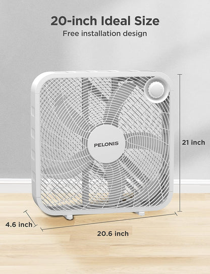 PELONIS 3-Speed Box Fan, Full-Force Circulation, Air Conditioner, White