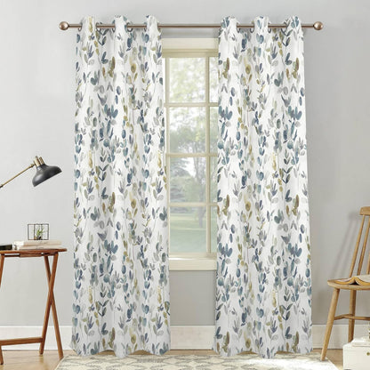 84" 53" 2 Set Renaiss Botanical Herbs Blackout Curtains, Vintage Eucalyptus Leaf Thermal Insulated Bedroom Window