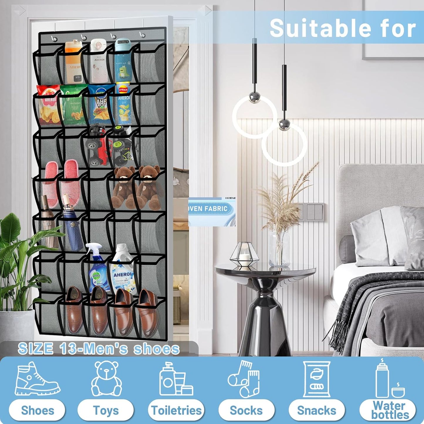 Aheroi 35 40 lbs, Closet Over the Door Shoe Organizer, Pockets Mesh Shoe Organizer Door Hanger, Large Hanging Shoe Rack