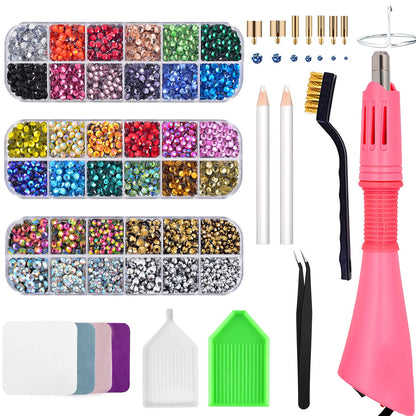 Epesl Bedazzler Kit with Rhinestones, Hot Fixed Gems Craft Applicator - Diamond Painting Pen, Wax Pencil, Tweezers, Tray, Cleaning Brush, Picker Rhinestones Crystals for DIY Clothes Shoes